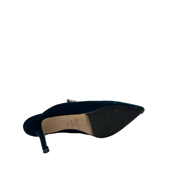 JIMMY CHOO Blue Velvet Crystal Strap Bling Pointed Toe Mules Heels 37.5 US 7.5 - Picture 8 of 8